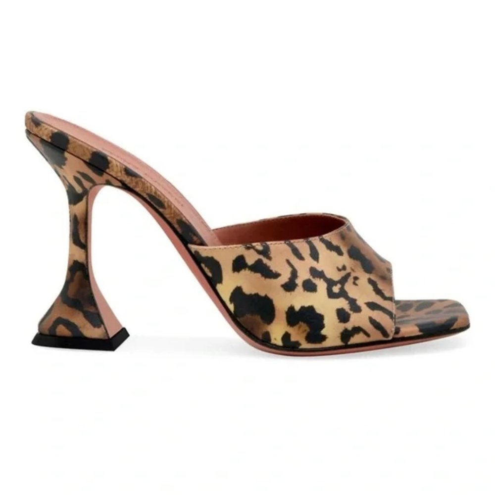 (Amina Muaddi) Lupita Leopard Print Satin Slipper